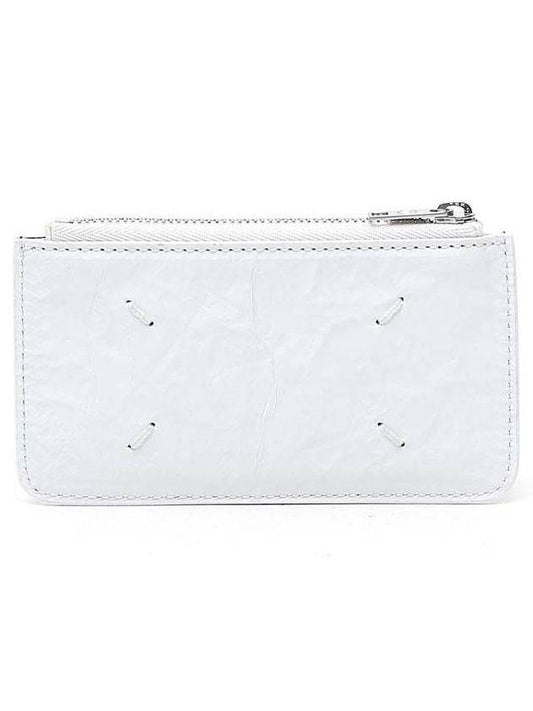 Wrinkle Smooth Two Tone Leather Zipper Card Wallet White Black - MAISON MARGIELA - BALAAN 1