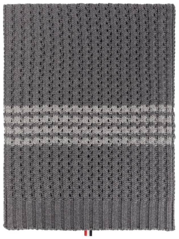 Merino Wool Chunky Pointelle 4 Bar Muffler Medium Grey - THOM BROWNE - BALAAN 3