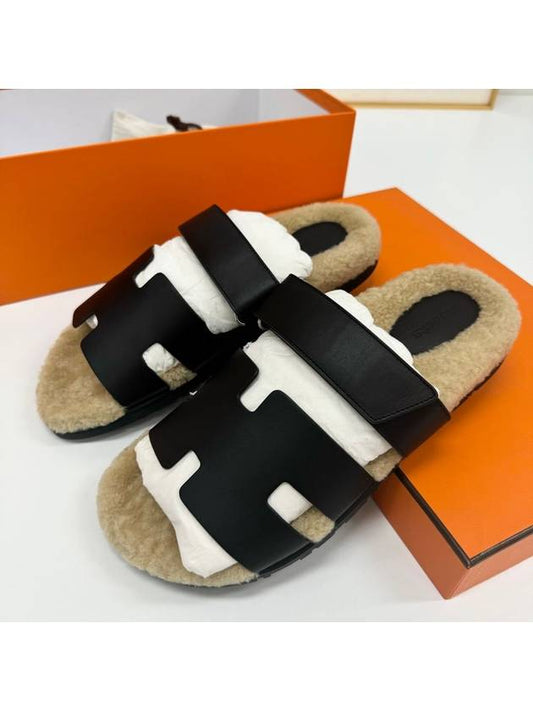 Shearling chypre sandals black H212890ZH - HERMES - BALAAN 1