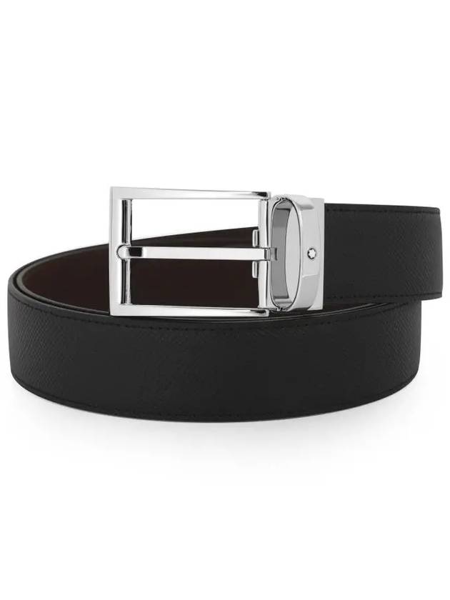 Rectangular Pin Buckle Reversible Leather Belt Black Brown - MONTBLANC - BALAAN 3