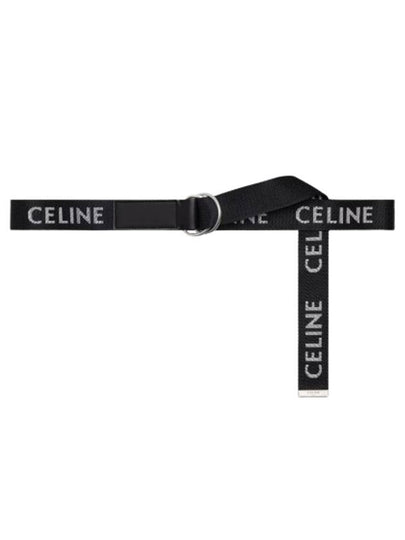 Medium Double Ring Jacquard Leather Belt Black - CELINE - BALAAN 2