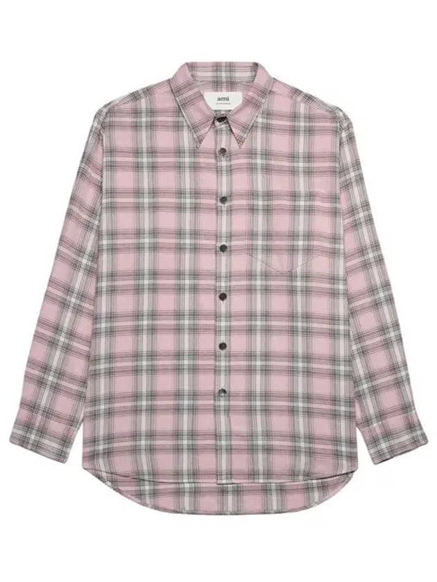 Paris Check Long Sleeve Overshirt Powder Pink - AMI - BALAAN 2