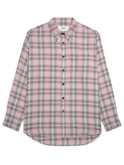 Paris Check Long Sleeve Overshirt Powder Pink - AMI - BALAAN 2