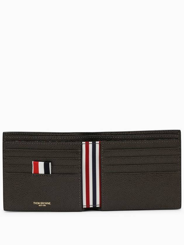 Pebble Grain Leather Half Wallet Dark Brown - THOM BROWNE - BALAAN 4