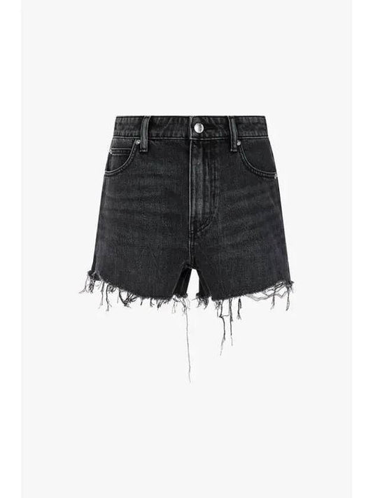 Embossed Logo Fringe Denim Shorts Washed Black - ALEXANDER WANG - BALAAN 1