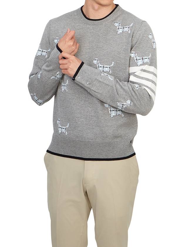 Hector Intarsia Crew Neck Knit Top Grey - THOM BROWNE - BALAAN 5