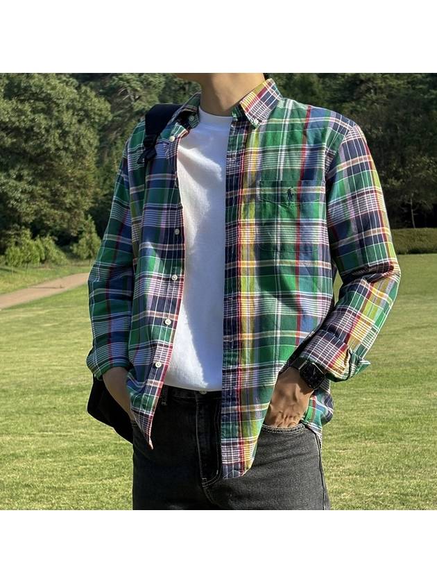 Men s Logo Pocket Check Long Sleeve Shirt Green 710951131002 - POLO RALPH LAUREN - BALAAN 6