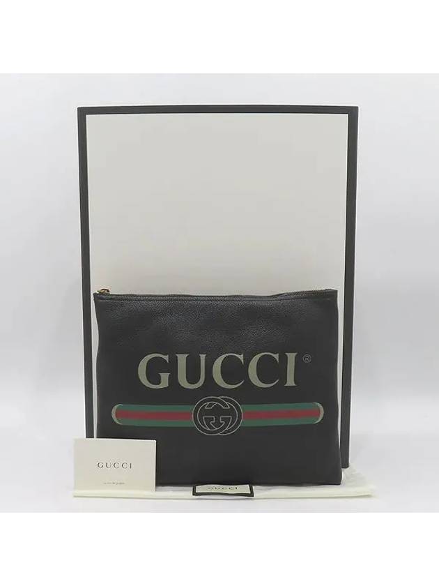 500981 Logo Printing Black Leather Medium Portfolio Clutch Bag - GUCCI - BALAAN 1