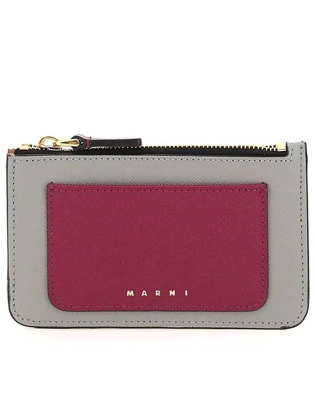 Saffiano Two-Tone Zipper Card Wallet Grey Purple - MARNI - BALAAN 2