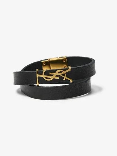 Opyum Double Wrap Leather Bracelet Black - SAINT LAURENT - BALAAN 2