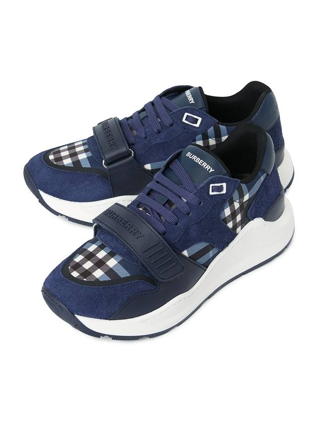 Check Leather Suede Low Top Sneakers Blue - BURBERRY - BALAAN 2