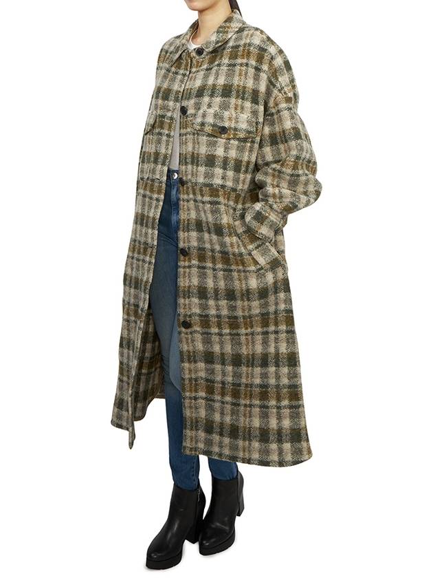 Fontizi Long Check Wool Single Coat Khaki Ecru - ISABEL MARANT - BALAAN 8