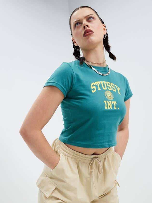 Women's Slim Crop Short Sleeve T-Shirt Green - STUSSY - BALAAN 4