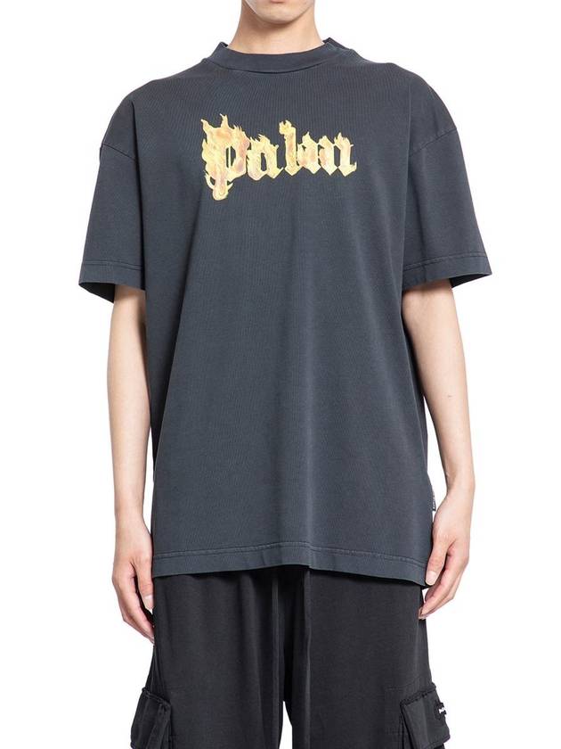 Palm Angels Burning Logo Short Sleeve T Shirt Black - PALM ANGELS - BALAAN 2