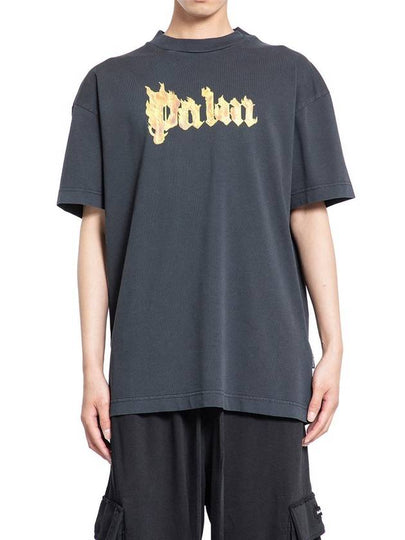 Palm Angels Burning Logo Short Sleeve T Shirt Black - PALM ANGELS - BALAAN 2