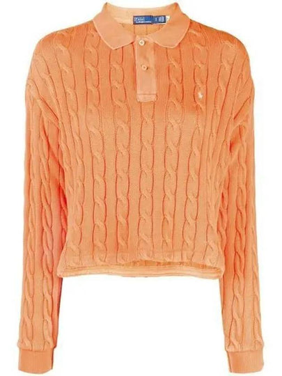 Embroidered Logo Pony Cable Long-Sleeve Collar Knit Top Orange - POLO RALPH LAUREN - BALAAN 2