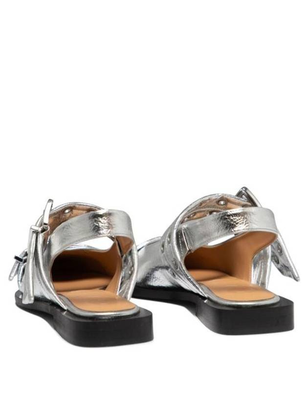 Double Buckle Metallic Effect Ballerinas Silver - GANNI - BALAAN 5