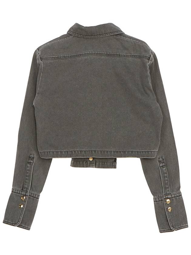 Embroidered Logo Cropped Denim Jacket Grey - PATOU - BALAAN 3