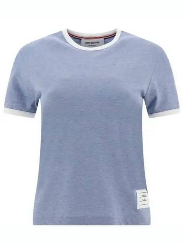 Women's Melange Jersey Ringer Short Sleeve T-Shirt Light Blue - THOM BROWNE - BALAAN 2