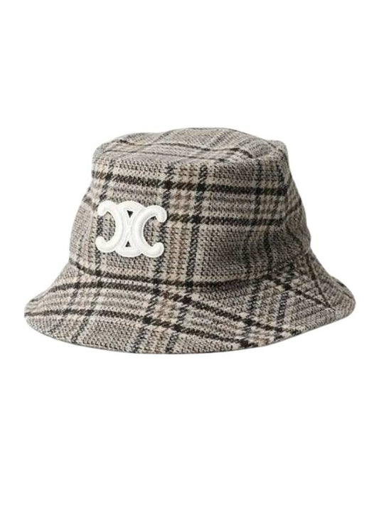 Triomphe Check Wool Bucket Hat Vanilla Grey Taupe - CELINE - BALAAN 1