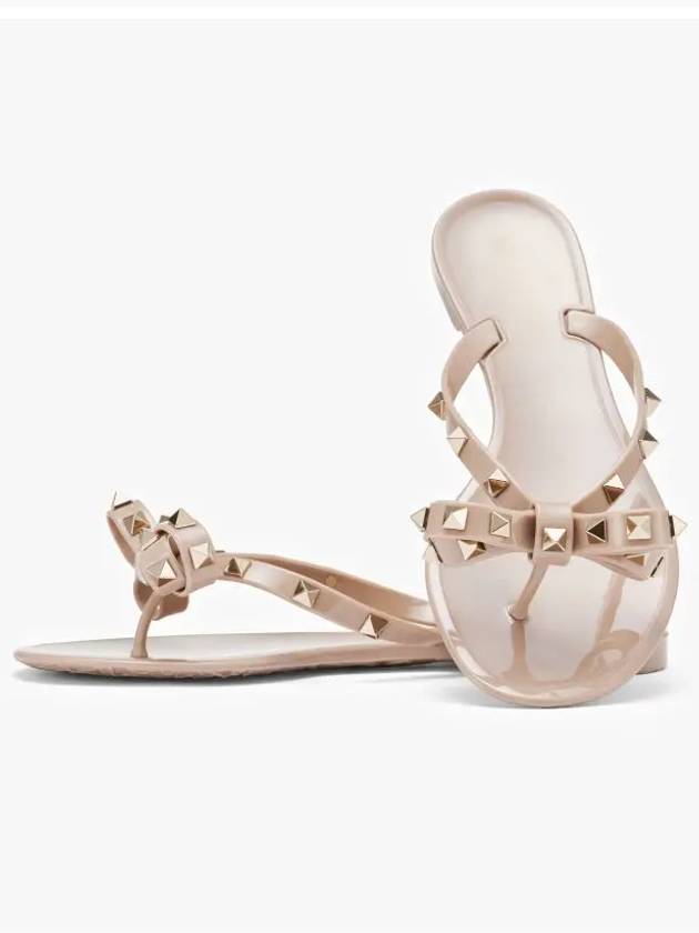 Rubber Rockstud Flip Flops Beige - VALENTINO - BALAAN 4