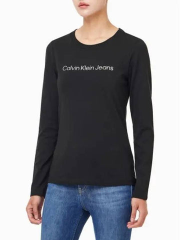 JEANS Women s Institutional Logo Straight Fit Long Sleeve T Shirt J225484 BEH - CALVIN KLEIN - BALAAN 1