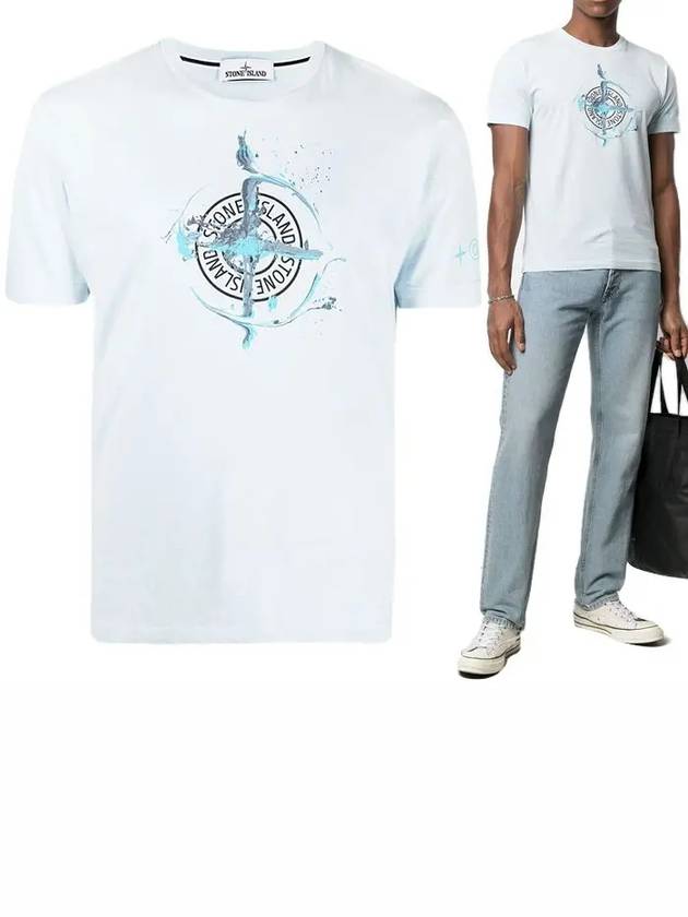 Marble One Logo Print Short Sleeve T-Shirt Sky Blue - STONE ISLAND - BALAAN 2