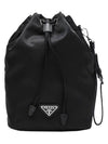 Triangle Logo Re-Nylon Bucket Bag Black - PRADA - BALAAN 1