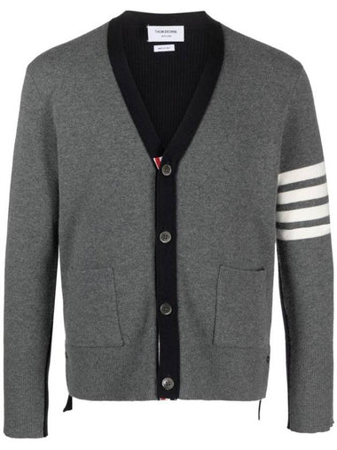 4 Bar Stripe Intarsia Wool Cardigan Grey - THOM BROWNE - BALAAN 1