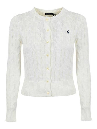 Women's Embroidered Logo Pony Cable Cardigan White - POLO RALPH LAUREN - BALAAN 2