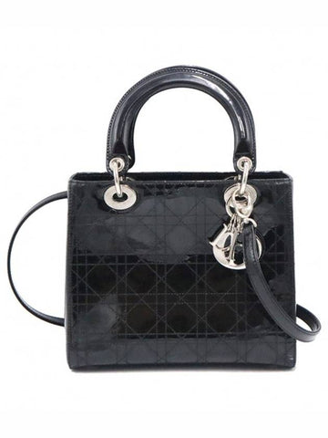 Women s Dior Christian CAL44551 Black Patent Cannage Lady Medium 2WAY gt bag Gangbuk used luxury goods - DIOR - BALAAN 1