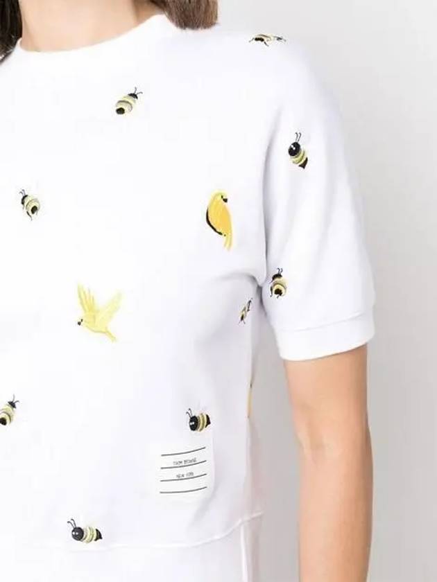 Bird Bee Milano Cotton Intarsia Short Sleeve T-Shirt White - THOM BROWNE - BALAAN 4