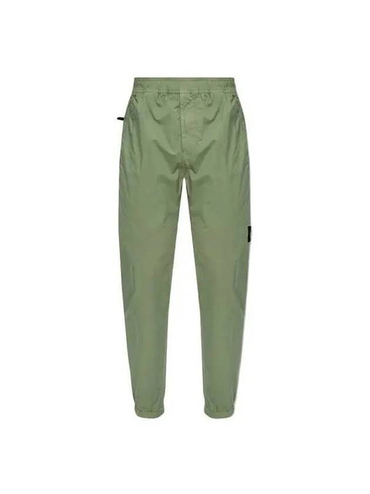 Men's Compass Patch Light Stretch Cotton Canvas Track Pants  Sage Green - STONE ISLAND - BALAAN 2