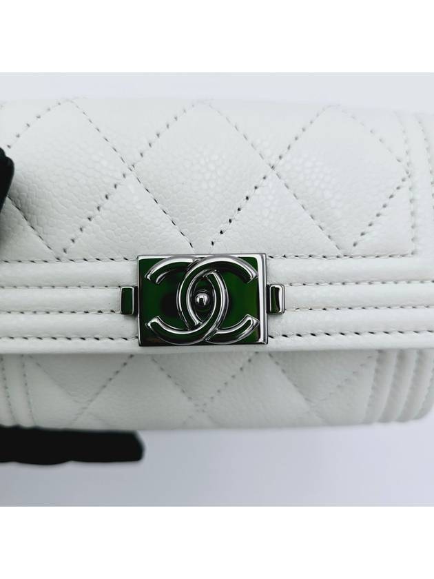 Caviar Boy Snap Card Wallet Holder White Ivory A80603 - CHANEL - BALAAN 3