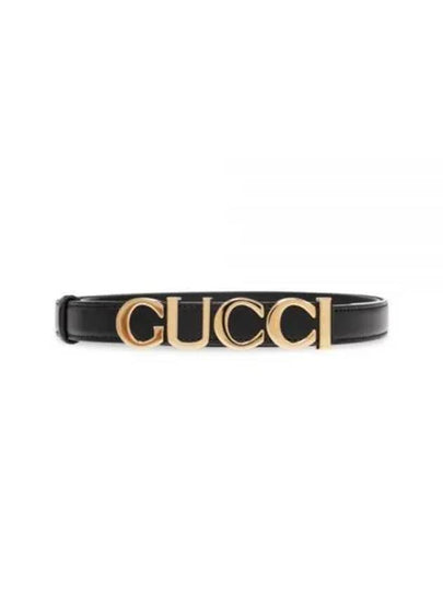 Gold Logo Buckle Thin Leather Belt Black - GUCCI - BALAAN 2