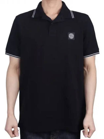 Stretch Cotton Pique Short Sleeve Polo Shirt Black - STONE ISLAND - BALAAN 2