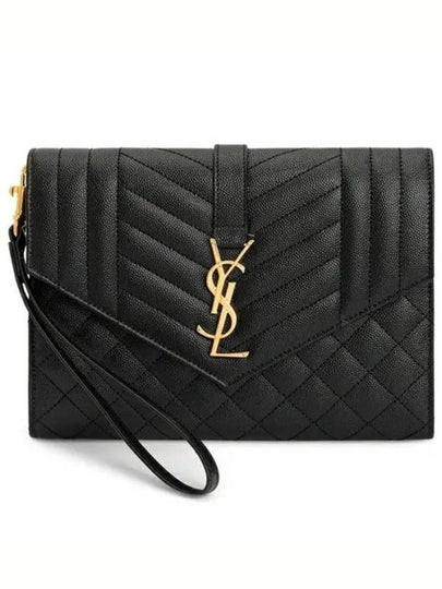 Matelasse Gold Logo Strap Clutch Bag Black - SAINT LAURENT - BALAAN 2