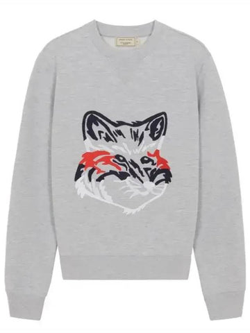 Women s Big Fox Head Embroidery Crew Neck Gray Melange Sweatshirt Brushed T shirt GW00340KM0017GRM - MAISON KITSUNE - BALAAN 1