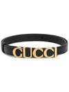 gold logo buckle thin leather belt black - GUCCI - BALAAN.