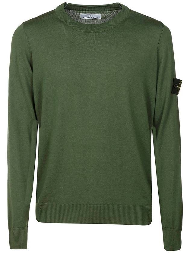 Logo Patch Round Neck Knit Top Green - STONE ISLAND - BALAAN 2