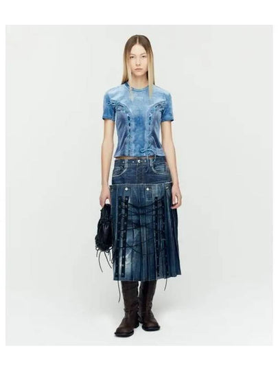 Trompe L'Oeil Long Denim Pleated Skirt Blue - ANDERSSON BELL - BALAAN 2