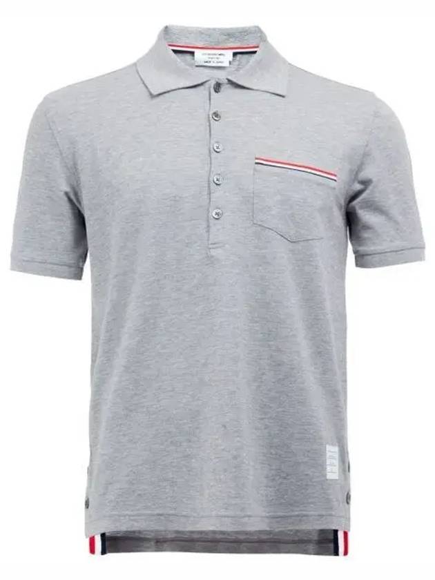 Men's Three Stripes Pocket Mercerized Short Sleeve Polo Shirt Light Grey - THOM BROWNE - BALAAN 2