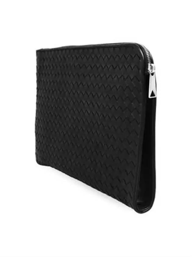 Intrecciato Weaving Zipper Clutch Bag Black - BOTTEGA VENETA - BALAAN 3