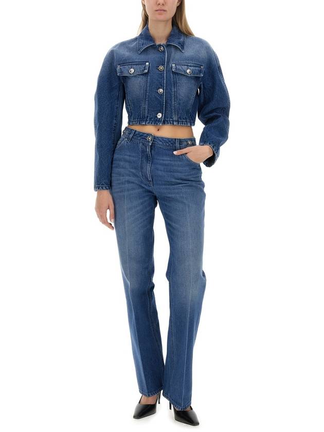 Women's Cropped Denim Jacket Blue - VERSACE - BALAAN 3