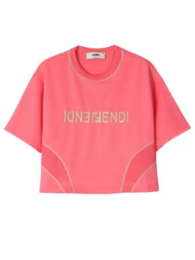 Logo Printed Cropped Short Sleeve T-Shirt Pink - FENDI - BALAAN 2