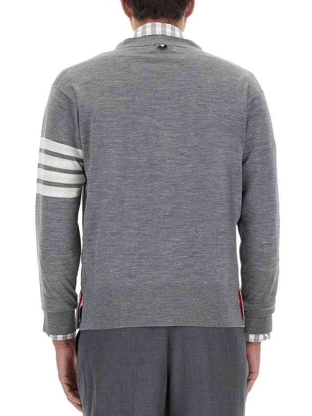 Men's Sustainable Classic Diagonal Wool Cardigan Pale Grey - THOM BROWNE - BALAAN 5