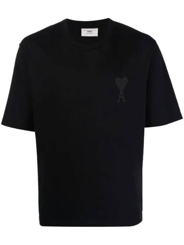 Big Heart Logo Oversized Short Sleeve T-Shirt Black - AMI - BALAAN 1