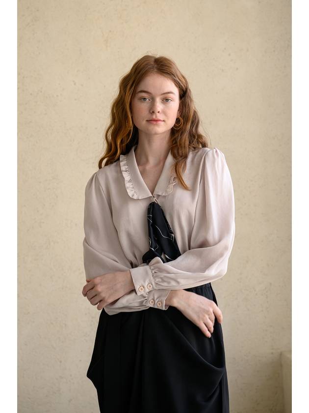 Caisienne Vneck frill ribbon blouse_Cream - CAHIERS - BALAAN 3