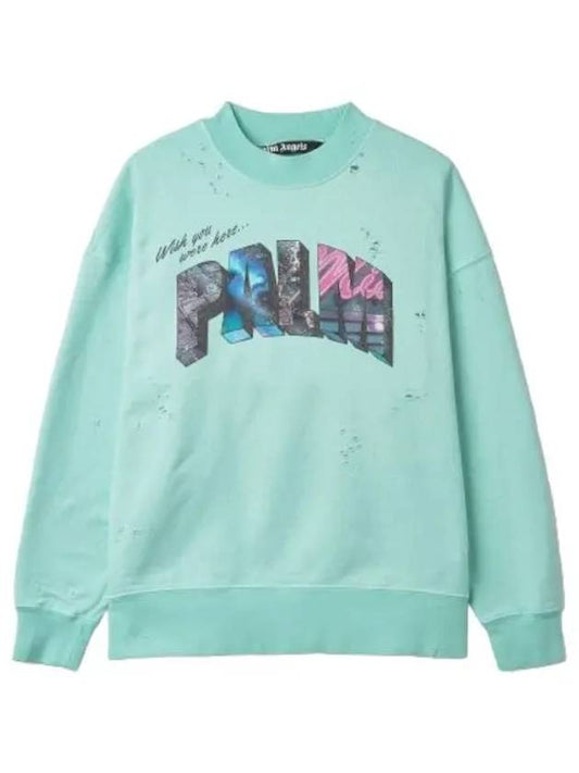 Graphic print crewneck sweatshirt light blue T shirt - PALM ANGELS - BALAAN 1