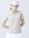 Cool Functional Cool Material Shirt Collar Diagonal Placket Beige Short Sleeve T-Shirt DO3242TS002 1 - DOYOUKNOWMC GOLF WEAR - BALAAN 1